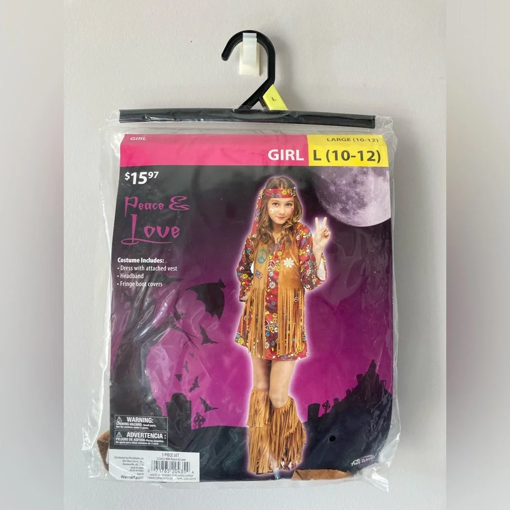 Peace and Love Hippie Child Costume Groove 60's Girl L 10-12